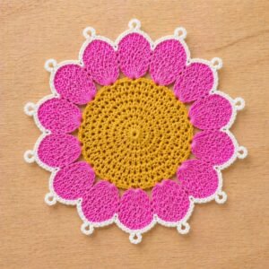 Crochet Flower Coaster Pattern | 2 Edge Options (Simple Round + Picot Edge) | Beginner Friendly  | PDF