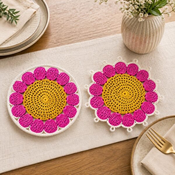 Crochet Flower Coaster Pattern | 2 Edge Options (Simple Round + Picot Edge) | Beginner Friendly  | PDF