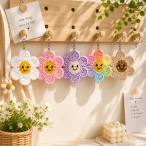 Smiley Flower Crochet Pattern PDF | Daisy Keychain Tutorial