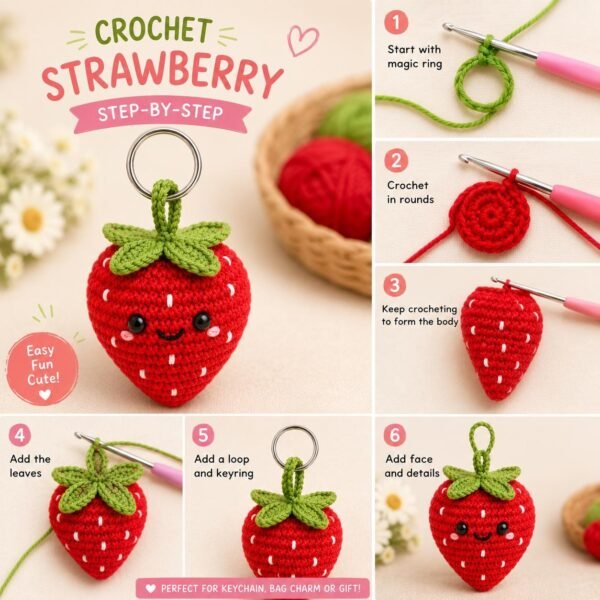 il_fullxfull.8007375274_qx16.jpg Amigurumi Fruit Keychain PDF, Kawaii Bag Charm Tutorial, Beginner DIY Gift Project, Easy Handmade