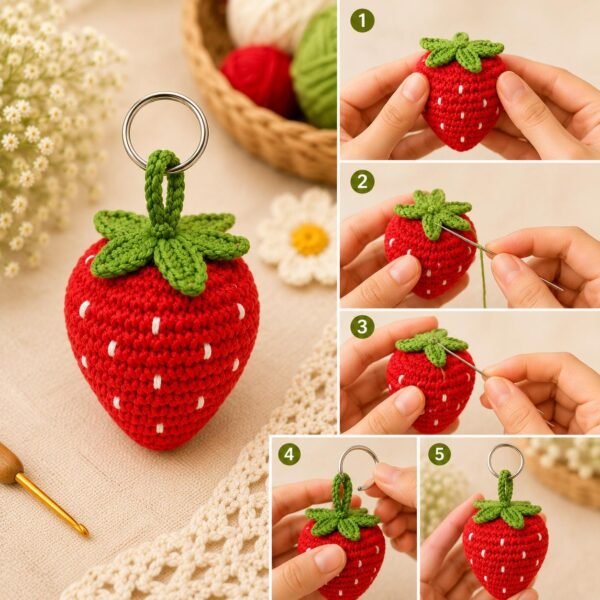 il_fullxfull.8007375282_m7ad.jpg Amigurumi Fruit Keychain PDF, Kawaii Bag Charm Tutorial, Beginner DIY Gift Project, Easy Handmade