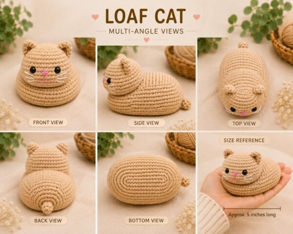 Loaf Cat Crochet Pattern PDF, Beginner Amigurumi Tutorial (Digital Download)