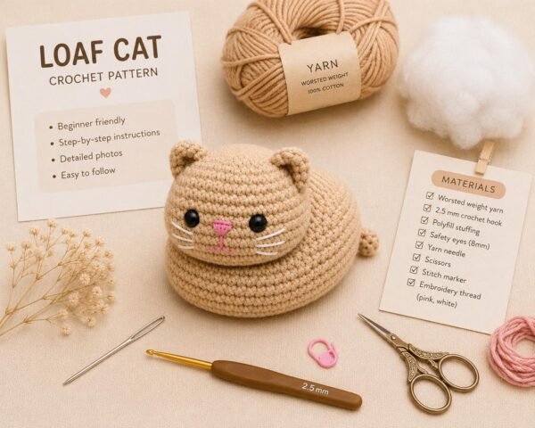 Loaf Cat Crochet Pattern PDF, Beginner Amigurumi Tutorial (Digital Download)