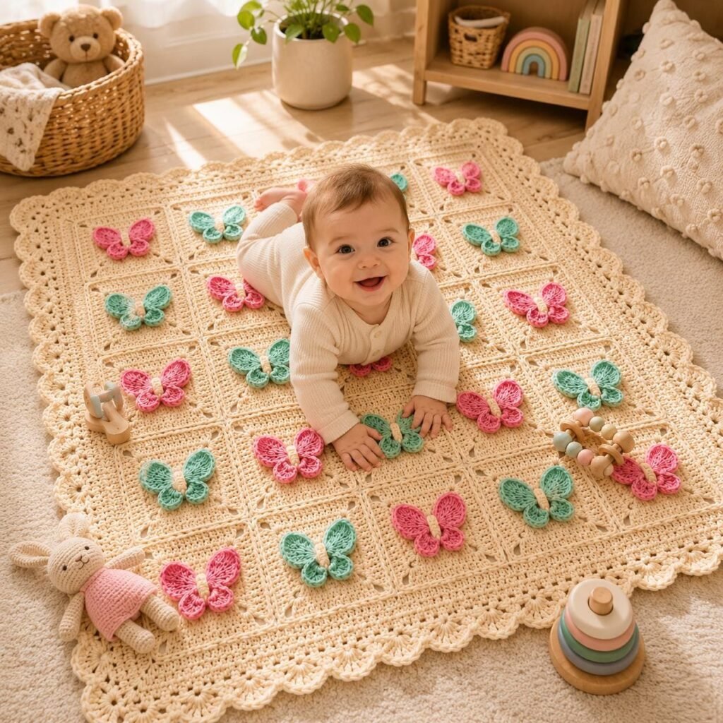 Butterfly Blanket Crochet Pattern PDF | 3D Granny Square | Baby Girl Blanket | Instant Download