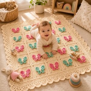 Butterfly Blanket Crochet Pattern PDF | 3D Granny Square | Baby Girl Blanket | Instant Download