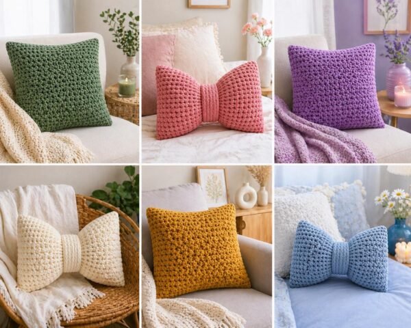 Crochet Pillow Pattern Bundle | Chunky Cushion Cover + Bow Pillow | Beginner Friendly | PDF