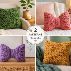 Crochet Pillow Pattern Bundle | Chunky Cushion Cover + Bow Pillow | Beginner Friendly | PDF