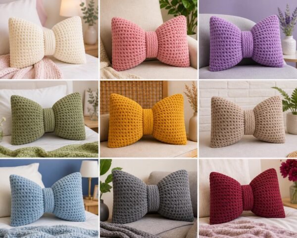 Crochet Pillow Pattern Bundle | Chunky Cushion Cover + Bow Pillow | Beginner Friendly | PDF