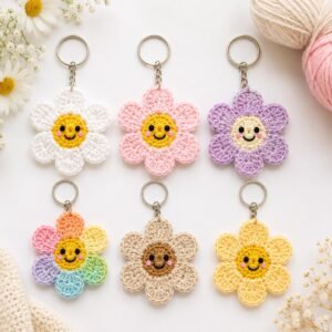 Smiley Daisy Keychain Crochet Pattern | Easy PDF Tutorial