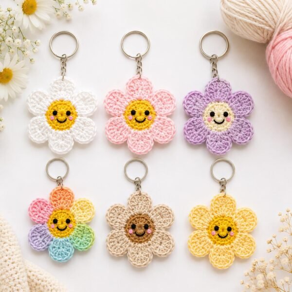Smiley Daisy Keychain Crochet Pattern | Easy PDF Tutorial