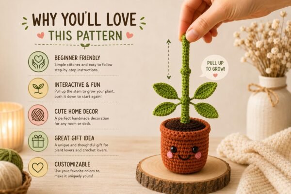 Amigurumi Plant Crochet Pattern PDF | Interactive Pull & Grow Pot Plant For Beginners