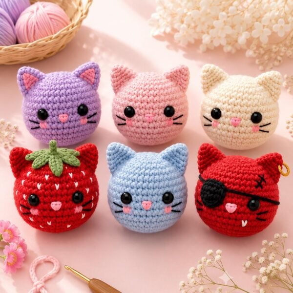Crochet Cat Keychain Pattern Bundle | Kawaii Amigurumi Plush Tutorial (PDF)