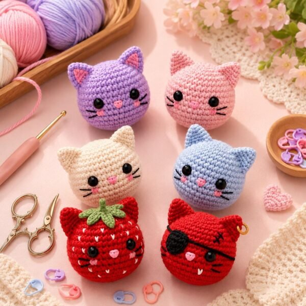 Crochet Cat Keychain Pattern Bundle | Kawaii Amigurumi Plush Tutorial (PDF)