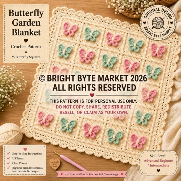 Butterfly Blanket Crochet Pattern PDF | 3D Granny Square | Baby Girl Blanket | Instant Download