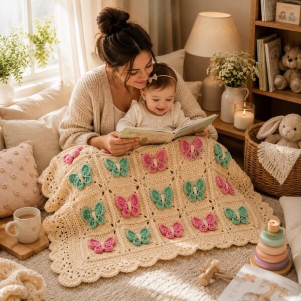 il_fullxfull.8062114333_759h.jpg Butterfly Blanket Crochet Pattern PDF | 3D Granny Square | Baby Girl Blanket | Instant Download