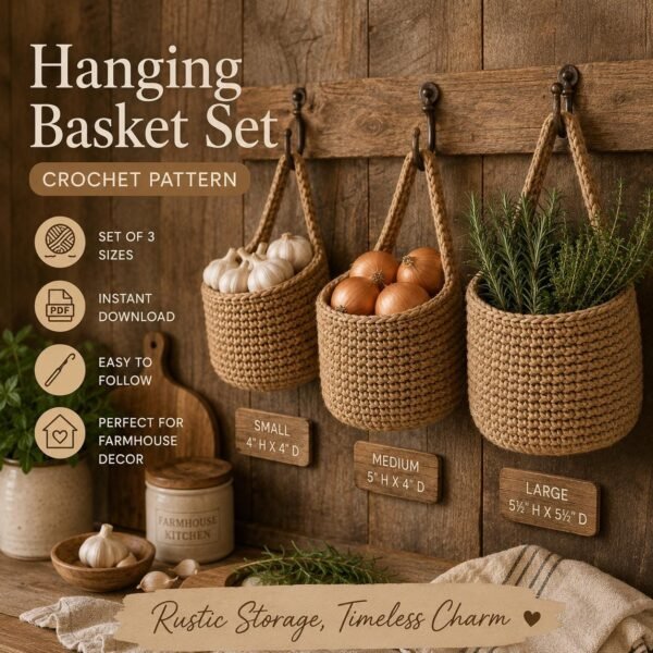 il_fullxfull.8077744142_ahyk.jpg Crochet Hanging Basket Pattern Set, 3 Sizes, Farmhouse Decor (PDF Download)