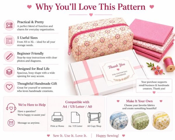 Makeup Bag Sewing Pattern PDF Bundle, Zipper Pouch Pattern, Cosmetic Bag Sewing Pattern, 5 Sizes, DIY Sewing
