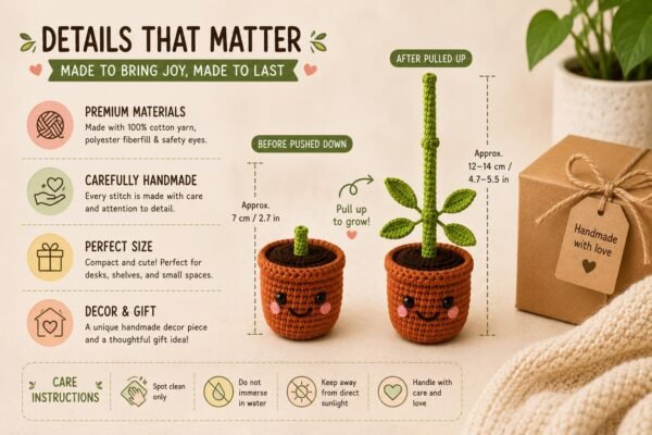 Amigurumi Plant Crochet Pattern PDF | Interactive Pull & Grow Pot Plant For Beginners