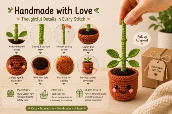 Amigurumi Plant Crochet Pattern PDF | Interactive Pull & Grow Pot Plant For Beginners