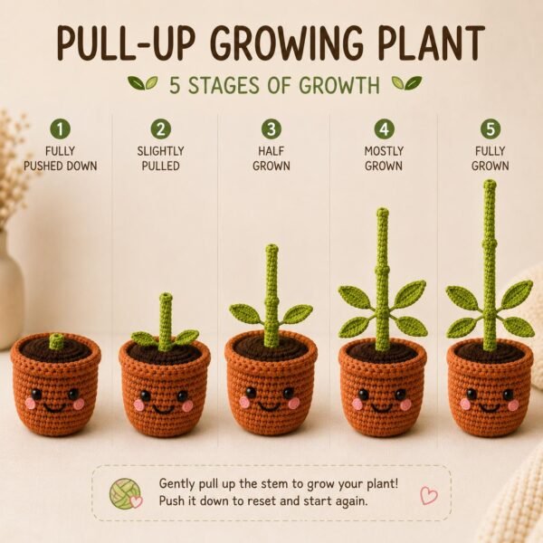 Amigurumi Plant Crochet Pattern PDF | Interactive Pull & Grow Pot Plant For Beginners