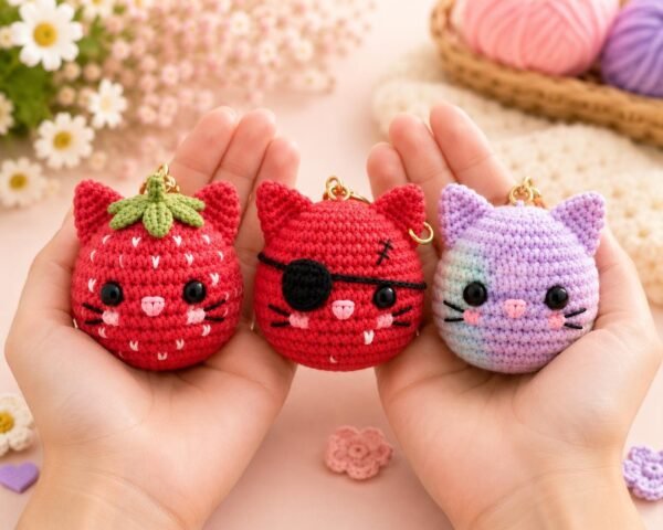Crochet Cat Keychain Pattern Bundle | Kawaii Amigurumi Plush Tutorial (PDF)