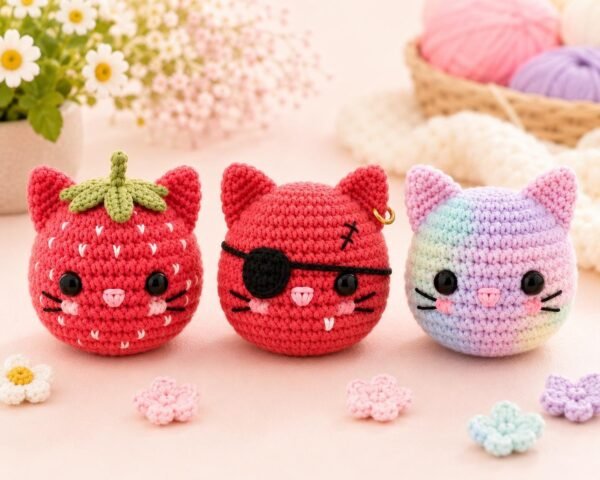 Crochet Cat Keychain Pattern Bundle | Kawaii Amigurumi Plush Tutorial (PDF)