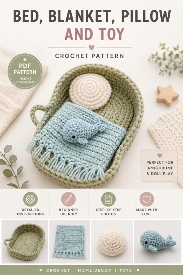 il_fullxfull.8099620578_ef94.jpg Crochet Baby Bed Pattern PDF | Princess Nursery Decor | Pillow & Blanket Set | Instant Download
