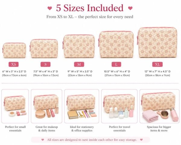 Makeup Bag Sewing Pattern PDF Bundle, Zipper Pouch Pattern, Cosmetic Bag Sewing Pattern, 5 Sizes, DIY Sewing