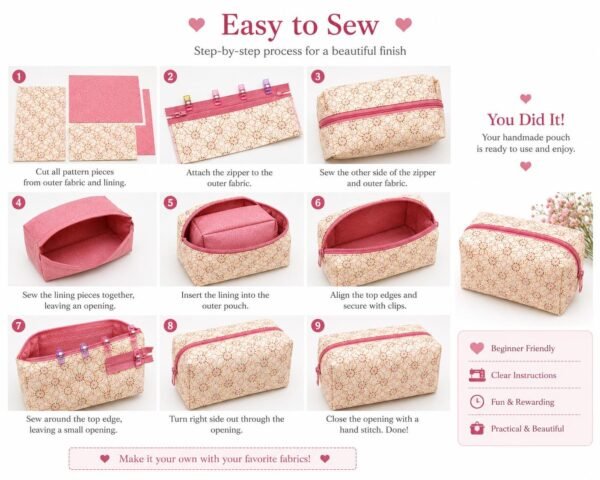 Makeup Bag Sewing Pattern PDF Bundle, Zipper Pouch Pattern, Cosmetic Bag Sewing Pattern, 5 Sizes, DIY Sewing