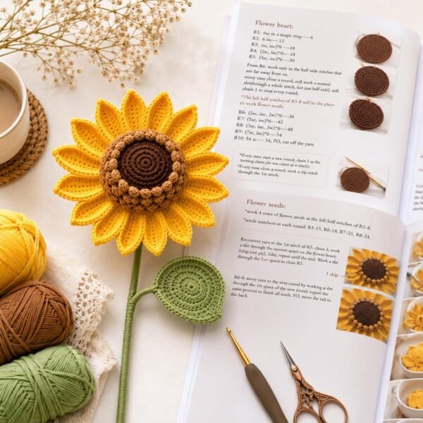il_fullxfull.8130758844_cfi6.jpg Crochet Sunflower Pattern PDF, Realistic Flower Bouquet, Amigurumi Stem Leaf (Digital Download)