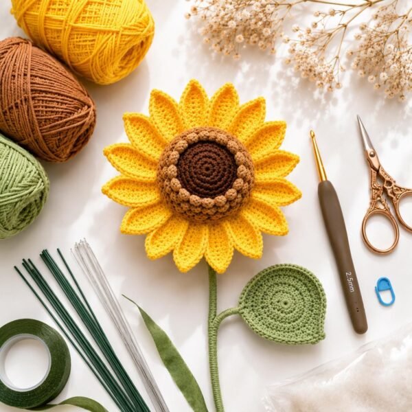 il_fullxfull.8130758858_m1ak.jpg Crochet Sunflower Pattern PDF, Realistic Flower Bouquet, Amigurumi Stem Leaf (Digital Download)