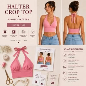 Halter Crop Top Tutorial PDF, Step-by-Step Sewing Guide, Beginner Friendly, Instant Download