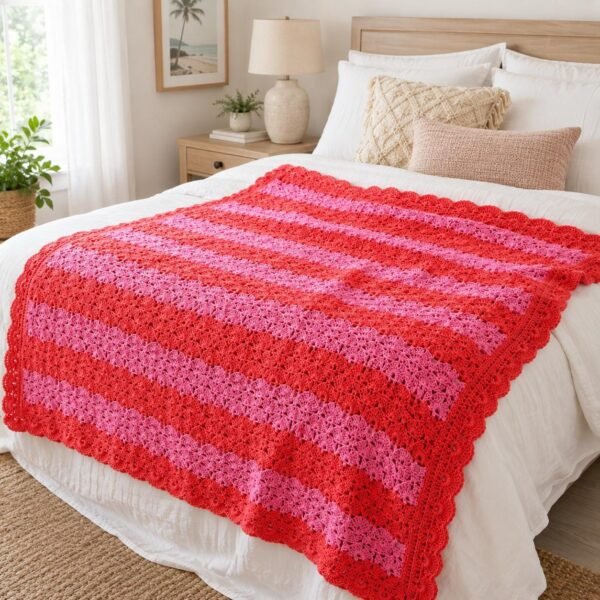 Easy Shell Stitch Crochet Throw Blanket Pattern, Striped Beginner Blanket (PDF Download)