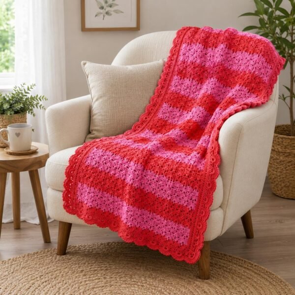 Easy Shell Stitch Crochet Throw Blanket Pattern, Striped Beginner Blanket (PDF Download)