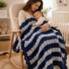 Easy Shell Stitch Crochet Throw Blanket Pattern, Striped Beginner Blanket (PDF Download)