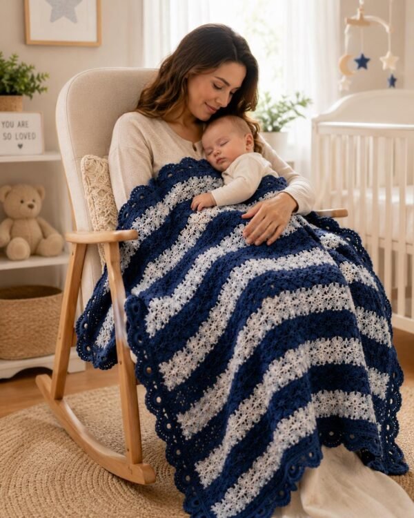 Easy Shell Stitch Crochet Throw Blanket Pattern, Striped Beginner Blanket (PDF Download)