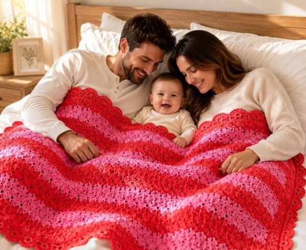 Easy Shell Stitch Crochet Throw Blanket Pattern, Striped Beginner Blanket (PDF Download)
