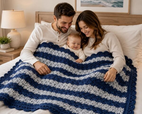Easy Shell Stitch Crochet Throw Blanket Pattern, Striped Beginner Blanket (PDF Download)