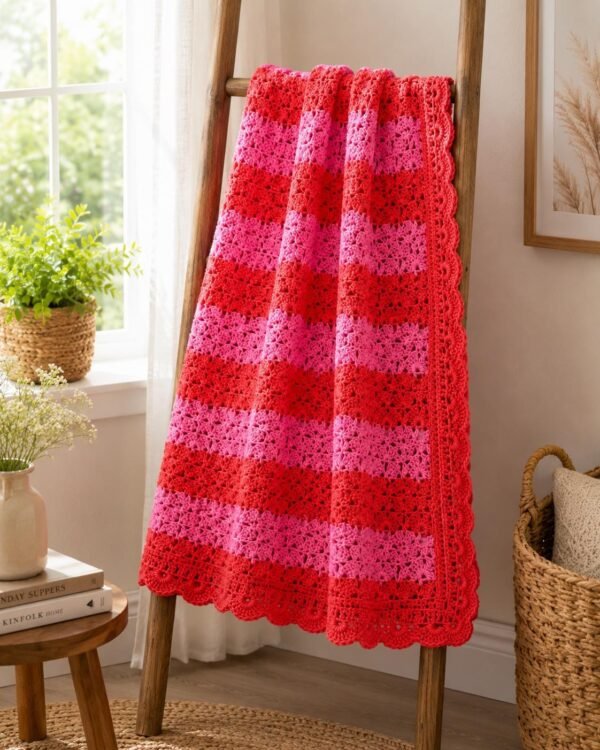 Easy Shell Stitch Crochet Throw Blanket Pattern, Striped Beginner Blanket (PDF Download)