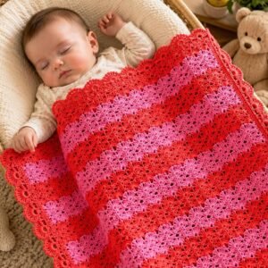Easy Shell Stitch Crochet Throw Blanket Pattern, Striped Beginner Blanket (PDF Download)