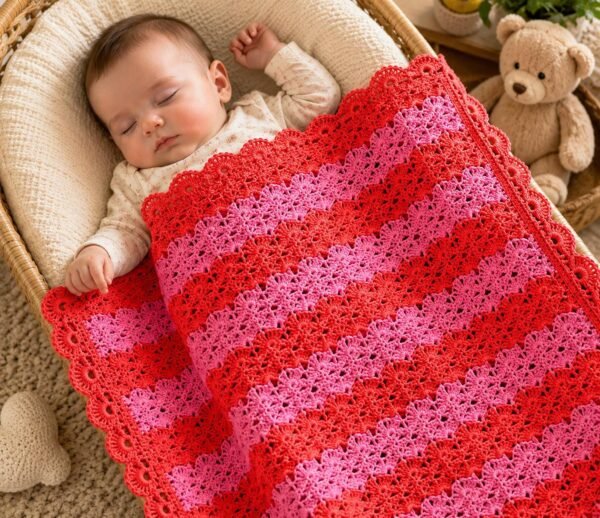 Easy Shell Stitch Crochet Throw Blanket Pattern, Striped Beginner Blanket (PDF Download)