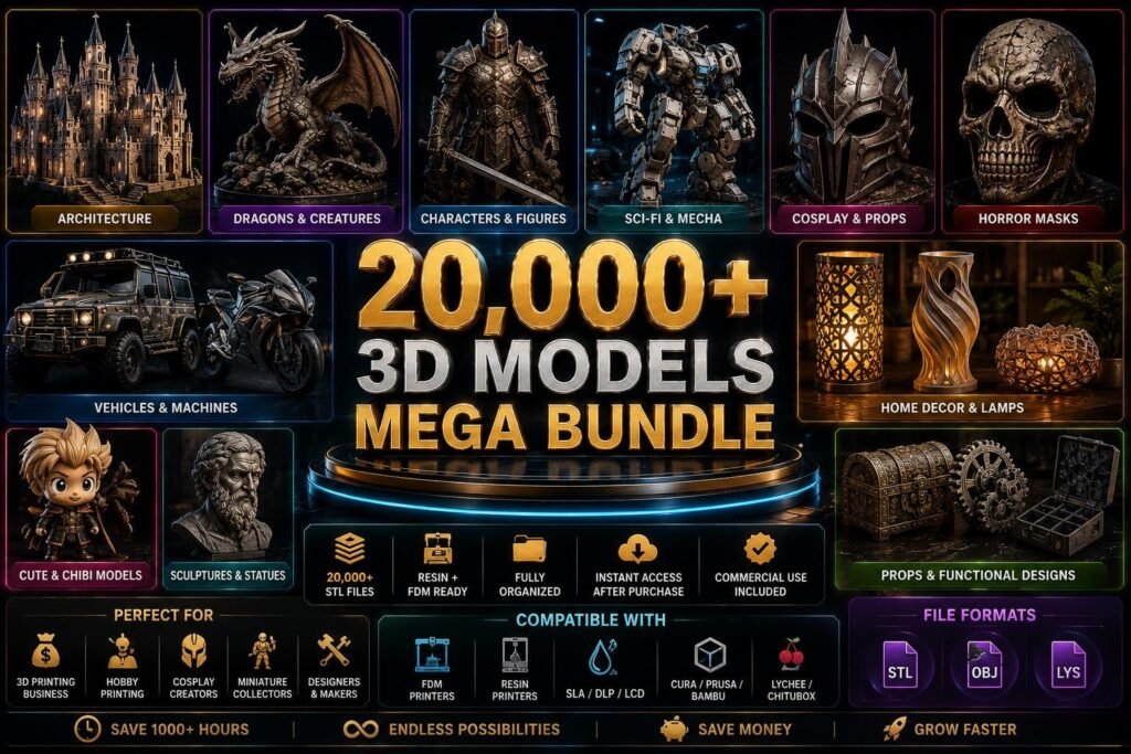 20,000+ 3D Models Mega Bundle, STL Files for FDM/Resin Printers (Digital Download)
