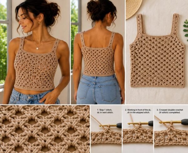 il_fullxfull.8242004478_tj3b.jpg Crochet Top Pattern | Summer Breeze | Easy Crossed Stitch | DK Cotton | Sizes XS to XL