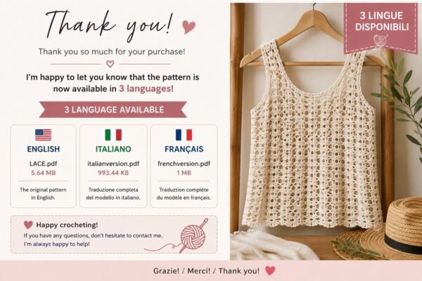 il_fullxfull.8274417683_1mtb.jpg Lace Crochet Tank Pattern, Lightweight Summer Top, Women's Crochet Shirt (PDF Download)