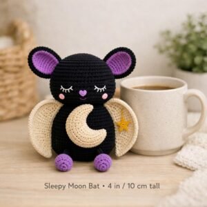 Sleepy Moon Bat Crochet Pattern | Beginner Amigurumi Plush Tutorial (PDF Download)