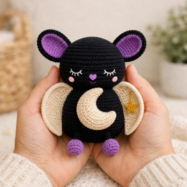 Sleepy Moon Bat Crochet Pattern | Beginner Amigurumi Plush Tutorial (PDF Download)