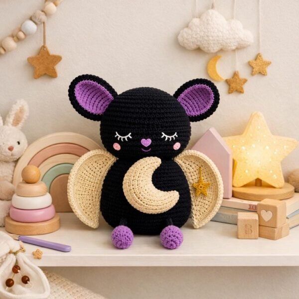 Sleepy Moon Bat Crochet Pattern | Beginner Amigurumi Plush Tutorial (PDF Download)