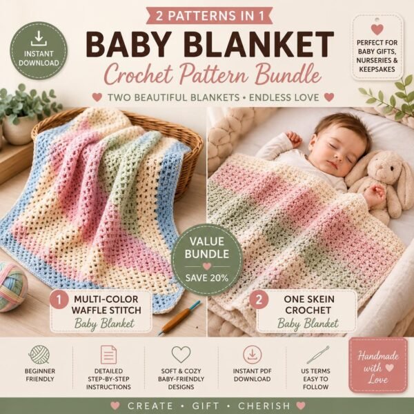 il_fullxfull.8283260047_3qwr.jpg Crochet Baby Blanket Patterns Bundle | Waffle Stitch, One Skein Afghan (PDF Download)