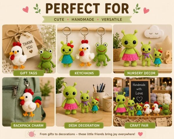 6-Pattern Crochet Bundle: Alien, Chicken, Rooster, Frog Amigurumi (PDF Download)