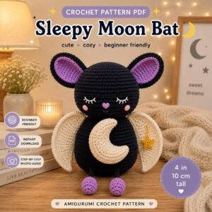Sleepy Moon Bat Crochet Pattern | Beginner Amigurumi Plush Tutorial (PDF Download)
